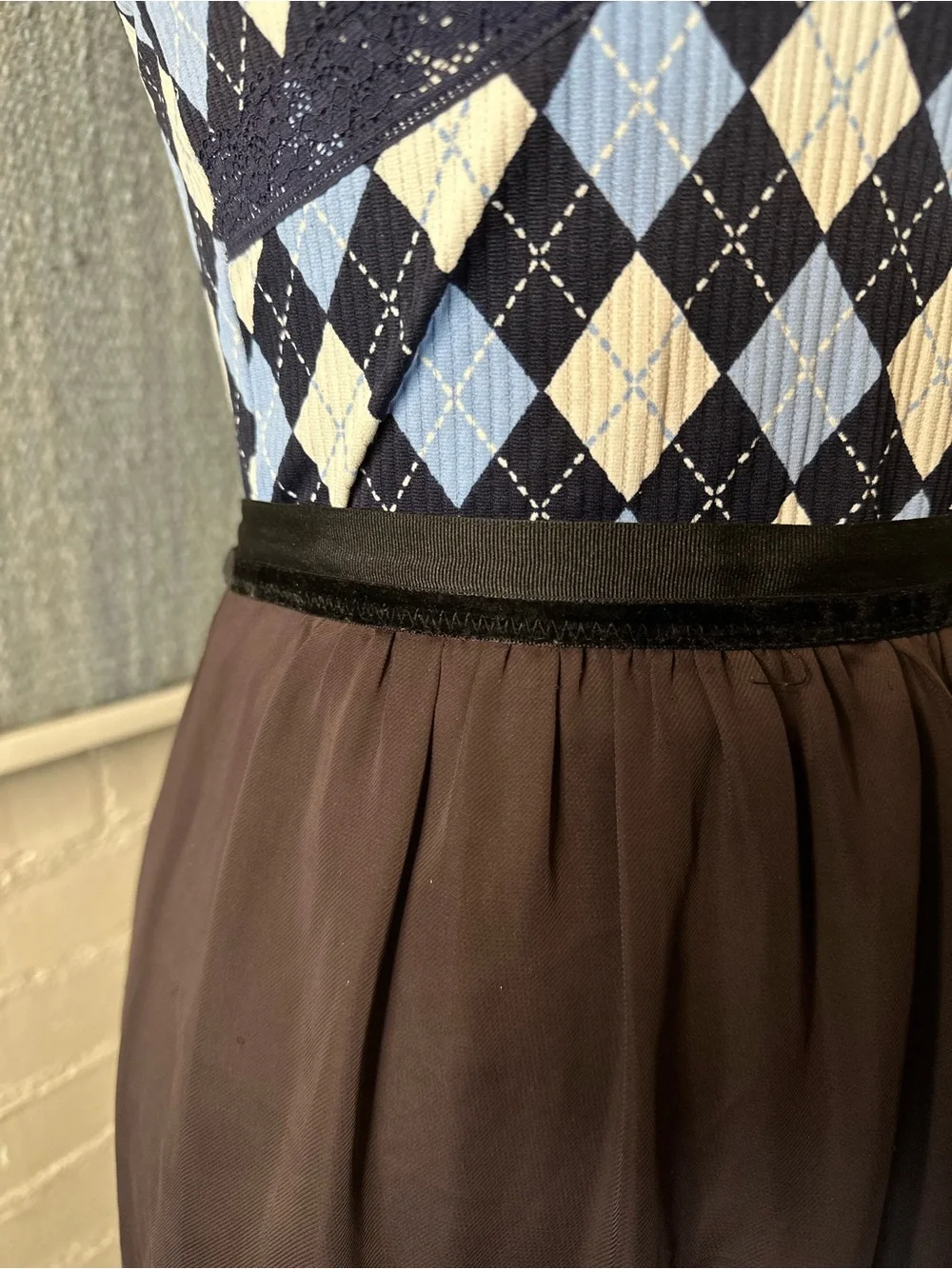 Gap Brown Mini Skirt with Black Velvet Silk BlendTrim